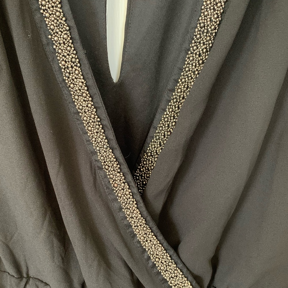 Torrid Black Crepe & Chiffon Romper with Gold Trim, Size 3 - Picture 3 of 6